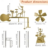 billiga Uteplatsdekoration-handgjord metalltrummis vindkvarn trädgårdssnurra, musikalisk vindskulptur i metall med gitarrdesign, trädgårdsdekor för utomhusbruk, vinddriven kinetisk konstpresent för män