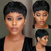 voordelige Topkwaliteit pruiken-Pixie cut pruik synthetische pruik voor zwarte vrouwen zwarte kleur