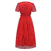 preiswerte Teelänge-A-Linie Kleid Brautmutterkleid Elegant V Ausschnitt Bodenlang Spitze Kurzarm mit Schärpe / Band Falten 2025
