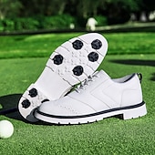 cheap Men&#039;s Golf Shoes-Men&#039;s Classic Black and White Golf Shoes with Faux Leather Upper - Versatile Design for Golf and Casual Wear