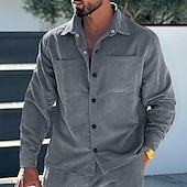 preiswerte Freizeithemden für Herren-Herren Hemd Freizeithemd Arbeitshemd Cordhemd Knopfhemd Schwarz Armeegrün Dunkelgray Langarm Einfach Revers Urlaub Ferien Tasche Bekleidung Polyester Mode Lässig Bequem
