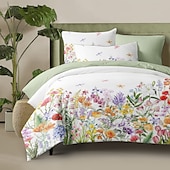 abordables 100% Coton-Housse de couette fleurs 100 % coton ensemble de literie taille complète ensembles de lit housse de couette douce légère housse de couette avec 2 taies d&#039;oreiller pour toutes les saisons
