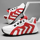 abordables Zapatillas Informales-Zapatillas deportivas blancas y rojas para hombre con cierre boa: de alto rendimiento, elegantes, ideales para correr, gimnasio y ropa informal.