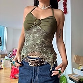 ieftine Topuri Boho-Pentru femei Cămașă Boho Bluză Floare Modern Boho Fără manșon Gâtul halter Topuri obișnuite Zilnic Concediu Ieșire Imprimeu Maro Trifoi Vară