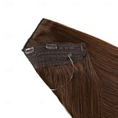 baratos Extensões de Cabelo com Adesivo-Extensões de cabelo de arame invisíveis, cabelo humano real, 20 polegadas-50g, 22 polegadas-80g, 4#, marrom, transparente, linha de peixe, clipes, apliques de cabelo humano para mulheres