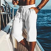 baratos Feriado-Homens Calção Shorts de linho Shorts de verão Shorts de praia Bolsos Com Cordão Cintura elástica Tecido Conforto Respirável Comprimento da panturrilha Férias Feriado Praia Havaiana Boho Preto Branco