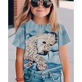 voordelige Meisjes 3D Dieren-Voor meisjes 3D Hond T-shirt Korte mouw Zomer Lente Modieus Basic Kinderen 4-12 jaar Strakke ronde hals Buiten Casual Dagelijks Normale pasvorm