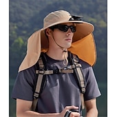 economico Fari anteriori-Cappello da pescatore a tesa larga con ventola solare - 1 pezzo, scialle protettivo per il collo, protezione solare, traspirante e rinfrescante, perfetto per campeggio estivo, escursioni e avventure di pesca