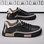 billige Sneakers til herrer-Herre Fritidssko for menn Gange Fritid PU Lær Netting Pustende Bekvem Sklisikker Snøring Svart Grønn / Hvit Sommer Vår
