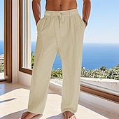 economico Vacanza-Per uomo Pantaloni di Lino Pantaloni Pantaloni Estivi Pantaloni da Spiaggia Tasca Coulisse Semplice Comodità Traspirante Vacanza Quotidiano Ferie Hawaiano Boho Nero Bianco