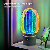 お買い得  装飾ライト-オーロラ効果のあるコードレス充電式テーブルランプ、360度回転する寝室用ナイトライト、リビングルーム用電池式デスクランプ、デスクワークステーション用小型ランプ、ムード照明ミニランプ