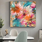 cheap Floral/Botanical Paintings-Handmade Oil Painting Canvas Wall Art Decoration Modern Abstract Flowers for Home Decor Stretched Frame Hanging Painting/Rolled Frameless Unstretched Painting