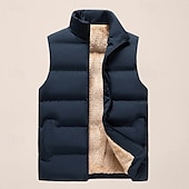 levne Pánská péřová vesta-Pánské Puffer Vesta Denní Na běžné nošení Jaro &amp; podzim Kapsy Polyester Pohodlné Pevná barva Zip Stojáček Běžný Černá Rubínově červená Tmavomodrá Vesta