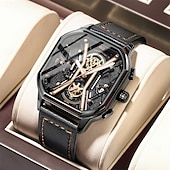 preiswerte Quarz-Uhren-Mode für Männer Armbanduhren Luxus Chronograph leuchtend wasserdicht Datum Mann Uhr quadratisches Zifferblatt Leder Quarz Herrenuhren