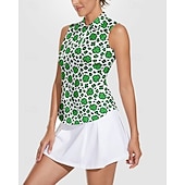 Недорогие Женская рубашка-Жен. Clover Теннисная рубашка Без рукавов С принтом UPF50+ Быстровысыхающий Теннис Гольф Бадминтон Воротник на молнии Футболка Футболка Верхняя часть Зеленый Теннисная одежда