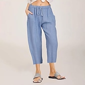 economico Pantaloncini in lino di cotone-Per donna Pantaloni in cotone e lino Pantaloni capri Pantaloni Eleganti Streetwear Casual Lunghezza al polpaccio Naturale Semplice Tasca Design con Coulisse Elastica Comodo All&#039;aperto All&#039;aperto