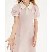 cheap Casual Dresses-Kids Girls&#039; Dress Color Block Short Sleeve Outdoor Patchwork Adorable Basic Cotton Knee-length Shirt Dress Casual Dress Summer 4 years+ Light Pink