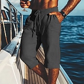 baratos Feriado-Homens Calção Shorts de linho Shorts de verão Shorts de praia Bolsos Com Cordão Cintura elástica Tecido Conforto Respirável Comprimento da panturrilha Férias Feriado Praia Havaiana Boho Preto Branco