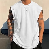 preiswerte Fitness Tank-Tops-Herren Tank Top Weste Unterhemd Ärmelloses Shirt Ärmellos Rundhalsausschnitt Sommer Einfach Mode Designer Basic Klassisch Urlaub Straße Ausgehen Schwarz Weiß Rosa Top T-Shirt für Herren