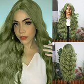 economico Parrucche lace sintetiche-Parrucca in pizzo sintetico Riccio Stile 28 pollice Verde Riga centrale Parte a U Parrucca Per donna Parrucca Verde lago / Verde erba