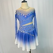 Figure Skating Dress Women's Girls' Ice Skating Dress BlueLight Blue Patchwork Thumbhole Stretchy Training Practice Professional Skating Wear Crystal / Rhinestone Long Sleeve Ice Skating Figure4