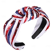 voordelige Accessoires voor haarstyling-4 juli hoofdband voor vrouwen en meisjes, 4 juli geknoopte hoofdband, rood, wit en blauw, met pailletten en kralen versierde patriottische haarband, Amerikaanse vlag, Amerikaanse onafhankelijkheidsdag