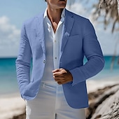 tanie Linen Blazer-Męskie Lniana marynarka Sportowy płaszcz Moda Codzienny Solidne kolory Blazer Błękit jeziora Rumiany róż Błękit nieba Luźny / a Jednorzędowa, jeden guzik