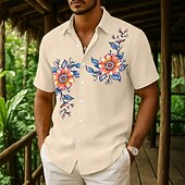 economico Vacanza-Per uomo Camicia Camicia di lino Camicia Estiva Camicia da Spiaggia Camicia con Bottoni Floreale Casuale Ferie Giallo Rosa Blu marino Verde Manica Corta Collo ripiegato Estate Abbigliamento Tasca