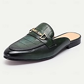 cheap Premium Leather Loafers-Men&#039;s Brown Leather Mule Shoes with Crocodile Pattern and Gold Buckle - Luxury, Stylish, Suitable for Business, Formal Occasions and Evening Wear