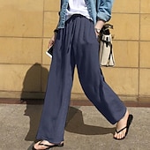 economico Pantaloni-Per donna Pantaloni in cotone e lino Moda Streetwear Comfort Lunghezza intera Naturale Semplice Elastico in vita Comodo All&#039;aperto Confortevole Streetwear Abbigliamento quotidiano Uscire Nero Blu