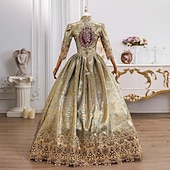 billiga Klänningar-Vintage Rokoko Renässans Maxi Klänningar Vanligt Juliet ärm Prinsessa Brud Plisserad Med volanger Prinsessa Rund hals Maskeradkläder Dam Halloween Karnival Maskerad Prestanda Fest Halloween Vuxen