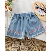 cheap Bottoms-Kids Girls&#039; Shorts Floral Streetwear Patchwork School 4-12 Years Summer Navy Blue Royal Blue Blue