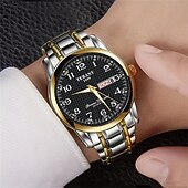 ieftine Ceasuri Quartz-Ceas de mână bărbătesc la modă, cu curea din oțel, cu curea de cuarț, design simplu, cadran circular, calendar dual, impermeabil IPX7, cu lumină de noapte, ceas de afaceri