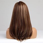 abordables Pelucas sintéticas de moda-Pelucas largas de color marrón mixto para mujer, peluca de cabello sintético en capas con flequillo parcial