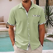 voordelige Plantenpatroon-Voor heren Blad Planten Overhemd Zomer overhemd Overhemd met knopen Korte mouw Mode-casual Vakantie Dagelijks gebruik Zomer Lente Strijkijzer 3D-afdrukken shirts met kraag Voorste zak Blozend Roze