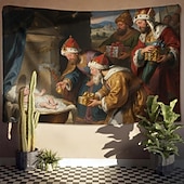 preiswerte Mittelalterlicher Wandteppich-Mittelalterlicher Wandteppich Religiöse Kunst großes Wandbild Dekor Foto Hintergrund Zuhause Schlafzimmer Wohnzimmer Dekoration Madonna und Kind mit Heiligen
