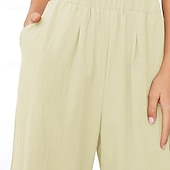 billige Shorts i bomullslin-Dame Linbukser i bomull Frekk Bukser Mote Gatemote Full lengde Naturlig عادي Lomme Elastisk midje comfy Utendørs Bekvem utendørs Ferie Aprikos Grå Svart Hvit Sommer Normal