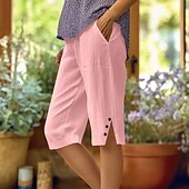 cheap Pants-Women&#039;s Chinos Vacation Vintage Basic Knee Length High Waist Plain Pocket Elastic Waistband Comfy Soft Comfortable Micro-elastic Formal Vacation Street White Pink Blue Purple Summer Loose Fit