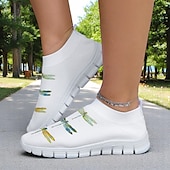 economico Sneakers da donna-Scarpe da passeggio da donna in maglia bianca con stampa di libellule colorate – slip-on casual leggere e traspiranti per passeggiate all&#039;aperto, viaggi estivi e uso quotidiano