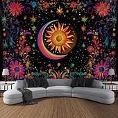 Недорогие Черные гобелены-Boho ткань с черным светом светящаяся в темноте вечеринка УФ-реактивное солнце и луна триппи туманные грибы природный пейзаж подвесная ткань настенное искусство фреска для гостиной спальни