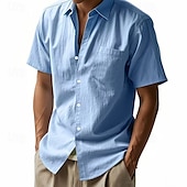 economico Camicie di lino-Per uomo Camicia Camicia di lino Camicia casual Camicia con Bottoni Camicia di cotone Semplice Vacanza Streetwear Giallo scuro Nero Bianco Blu marino Manica Corta Collo ripiegato Estate Abbigliamento