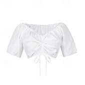 ieftine Dirndl-Rochie de dirndl cu flori pentru femei cu șorț roz și bluză pentru festivalul de bere Oktoberfest Wiesn