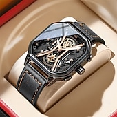 preiswerte Quarz-Uhren-Mode für Männer Armbanduhren Luxus Chronograph leuchtend wasserdicht Datum Mann Uhr quadratisches Zifferblatt Leder Quarz Herrenuhren