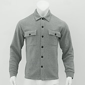 cheap Men&#039;s Jackets &amp; Coats-Men&#039;s Shirt Jacket Transition Jacket Daily Lightweight Pocket Summer Spring Plain Casual Lapel Light Grey Army Green Jacket
