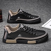 billige Sneakers til herrer-Herre Fritidssko for menn Gange Fritid PU Lær Netting Pustende Bekvem Sklisikker Snøring Svart Grønn / Hvit Sommer Vår