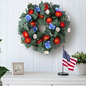 お買い得  独立記念日の飾り付け-玄関用の愛国的な花輪、7月4日の独立記念日の赤、白、青の屋外屋内装飾、アメリカ国旗の造花つるリング、窓用壁掛け、素朴なホリデーデコレーション