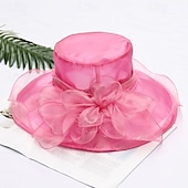 billige Partyhatter-Hatter organza Bryllup Aftenselskap Te Fest Strand Hesteløp Elegant søt stil Solbeskyttelse Med Blomster Hodeplagg Hodeplagg