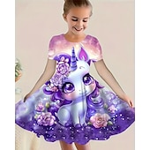 economico Abito unicorno 3D-ragazze&#039; 3D Unicorno Abito Manica Corta Estate Primavera Vacanza Quotidiano Ferie Principessa Bello Dolce Bambini 4-12 Anni Vestito Casual Lunghezza al ginocchio Vestibilità regolare