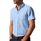 economico Camicie di lino-Per uomo Camicia Camicia di lino Camicia casual Camicia con Bottoni Camicia di cotone Semplice Vacanza Streetwear Giallo scuro Nero Bianco Blu marino Manica Corta Collo ripiegato Estate Abbigliamento