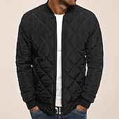 cheap Men&#039;s Downs &amp; Parkas-Men&#039;s Bomber Quilted Jacket Diamond Padded Jacket Winter Outdoor Chunky Varsity Flight Windproof Warm Trench Coat Top Quilted Seams Cotton Outwear Overcoat Full Zipper Camping Hiking Hunting Fishing